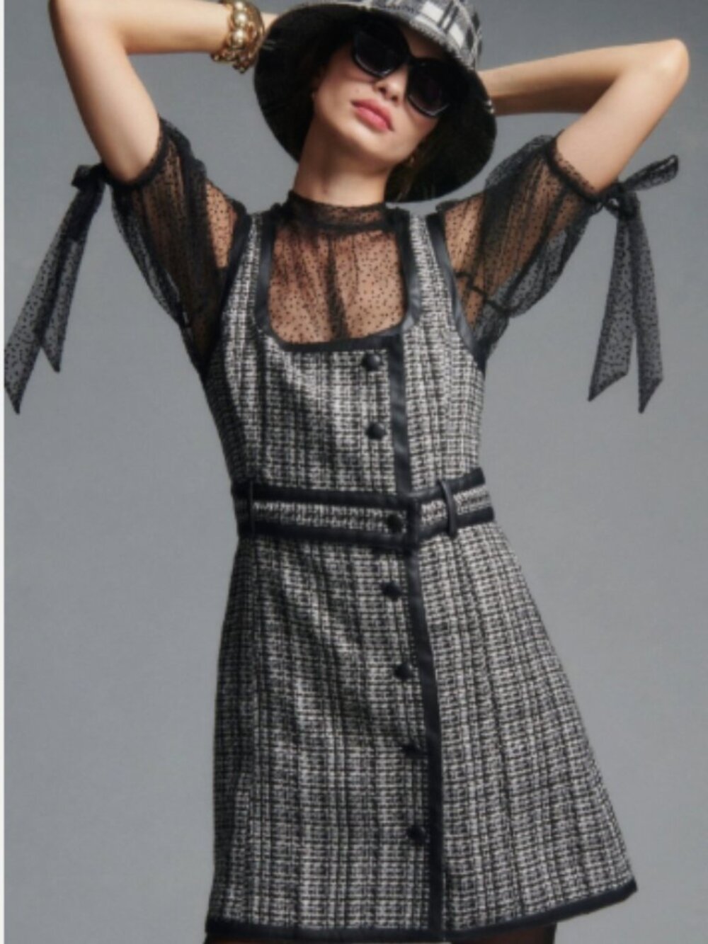 Anthropologie Maeve Multi-Texture Black White Tweed Shift Mini Dress 4 Small S